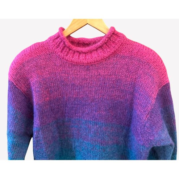 Vintage Mohair Ombre Sweater Sz M Artsy Cozy  Indie Colorblock Knit Pullover - Picture 2 of 7